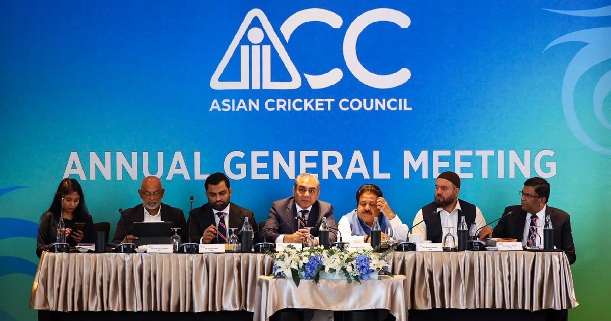 Asian Cricket Council officials seated beneath the Annual General Meeting backdrop in Bangkok on 22 August 2026 Asian Cricket Council officials seated beneath the Annual General Meeting backdrop in Bangkok on 22 August 2026