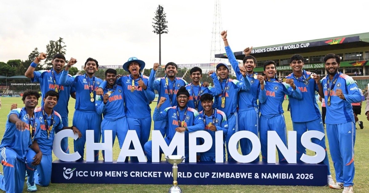India's Under-19 men's team celebrating its 2026 World Cup title in the BCCI source image for the Junior Cricket Committee announcement