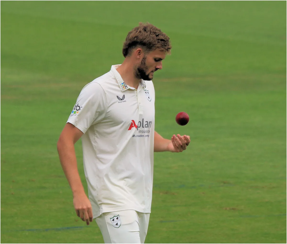 Adam Finch portrait in Worcestershire County Championship shirt in 2023