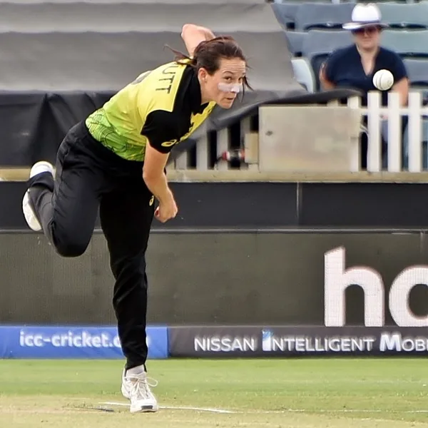 Megan Schutt portrait in Australia Women's T20 World Cup match shirt