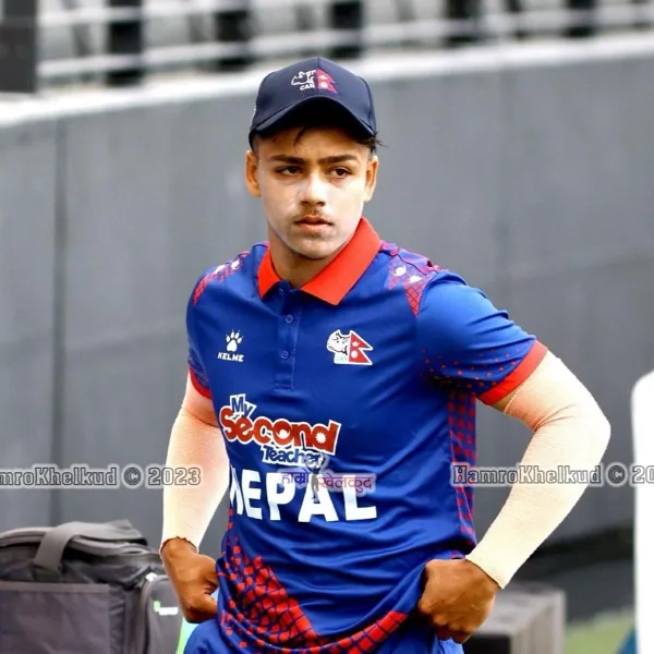 Pratish GC portrait in Nepal national team 2023 playing shirt