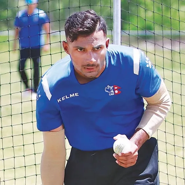 Dev Khanal portrait in Nepal national team 2022 training shirt