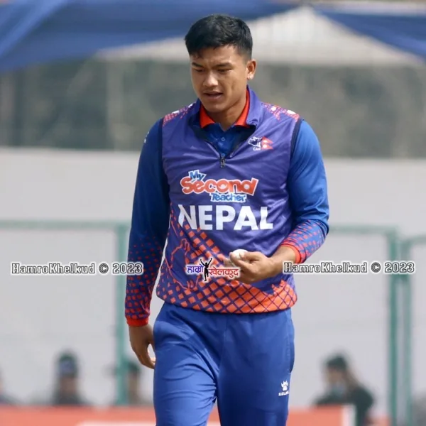 Kushal Malla portrait in Nepal national team 2023 training shirt