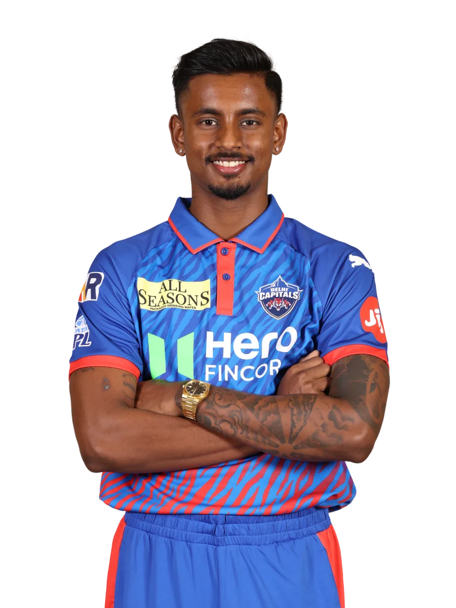 Abishek Porel portrait in Official Delhi Capitals current squad shirt