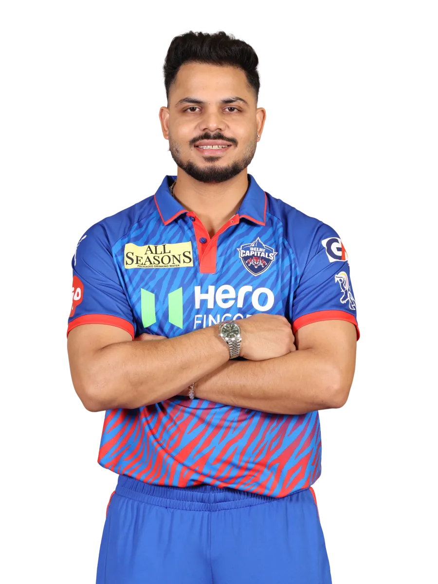 Ashutosh Sharma portrait in Official Delhi Capitals current squad shirt