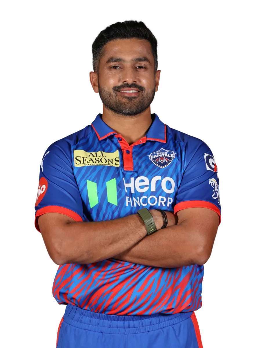 Karun Nair portrait in Official Delhi Capitals current squad shirt