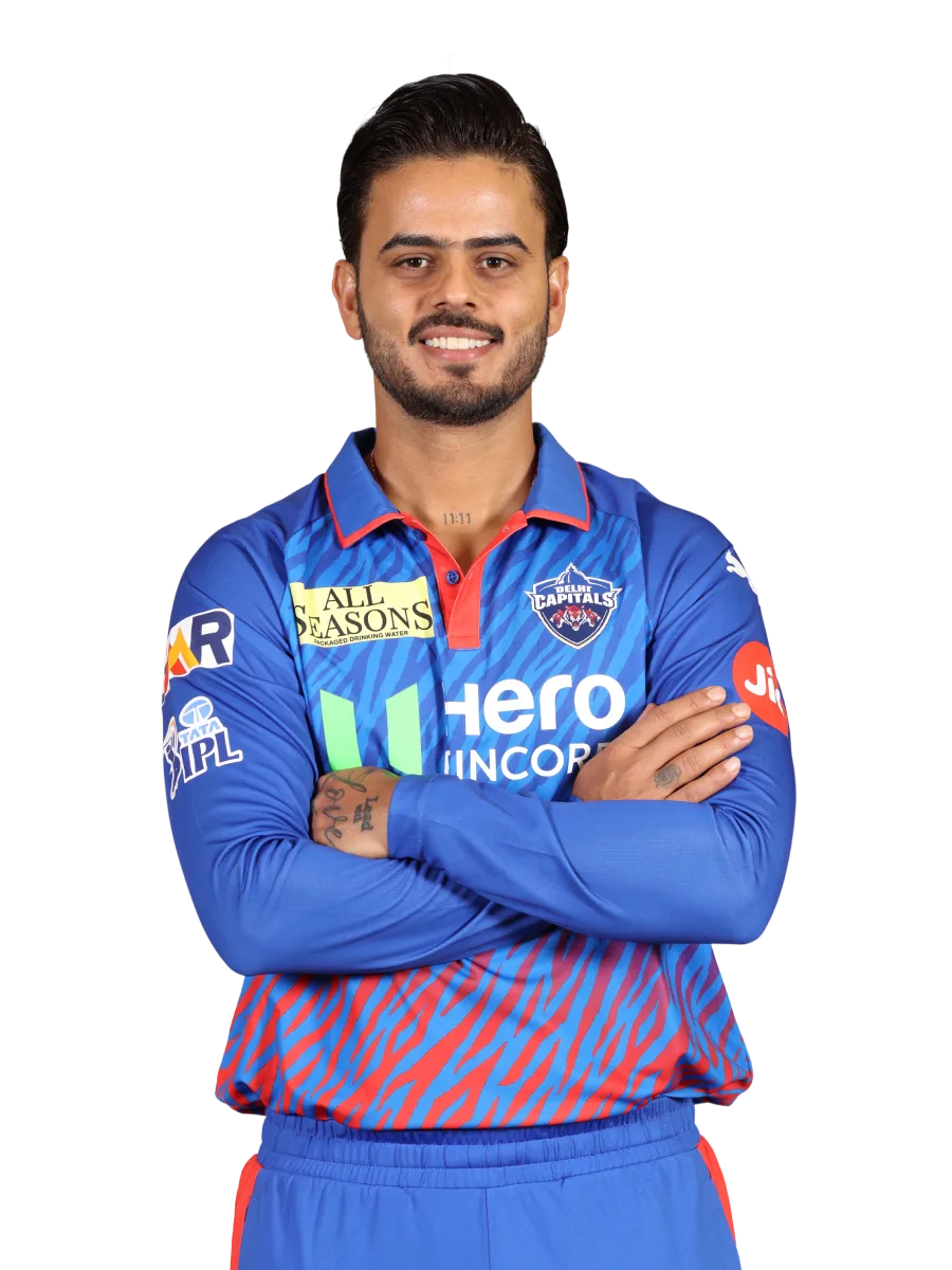 Nitish Rana portrait in Official Delhi Capitals current squad shirt