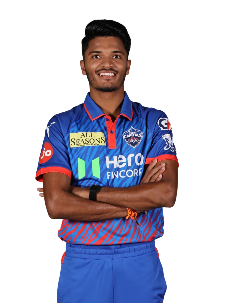 Tripurana Vijay portrait in Official Delhi Capitals current squad shirt