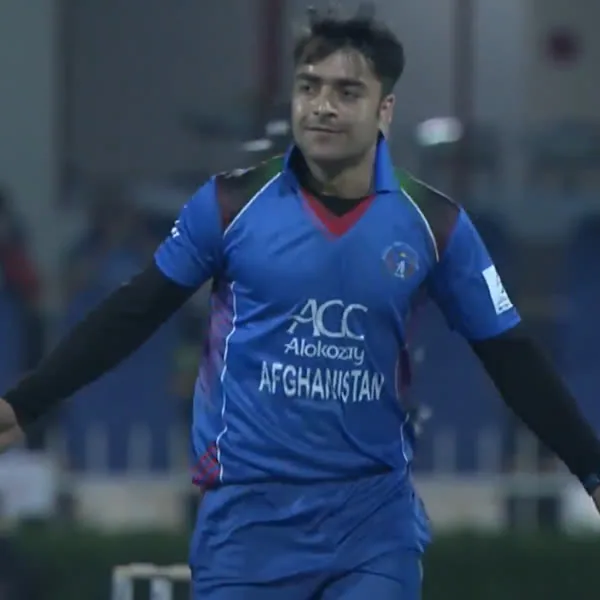 Rashid Khan portrait in Afghanistan national team playing shirt