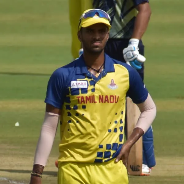 Washington Sundar portrait in Tamil Nadu Vijay Hazare Trophy playing shirt and cap