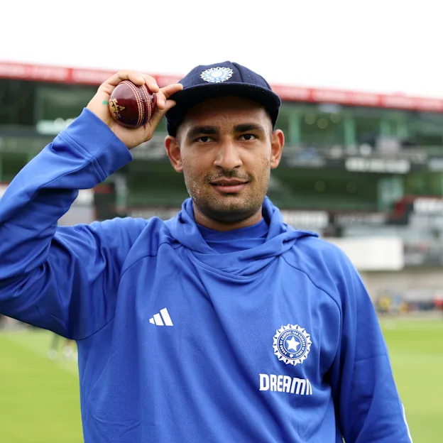 Anshul Kamboj portrait in Official India training shirt