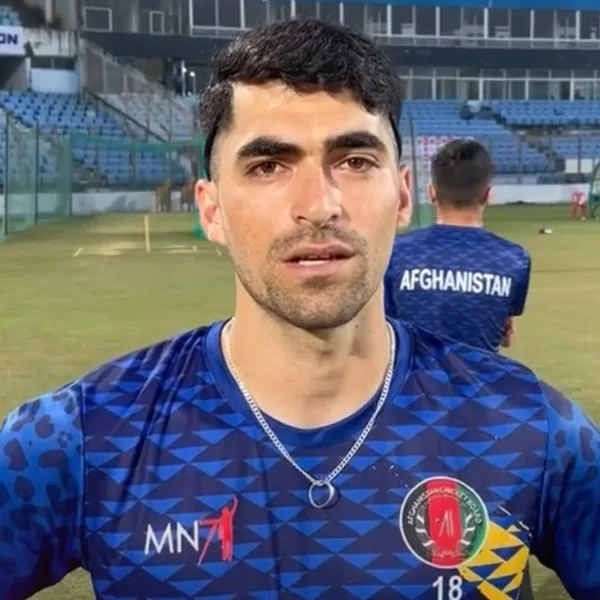 Ibrahim Zadran portrait in Afghanistan national team training shirt