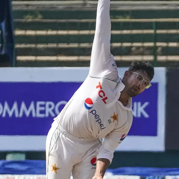 Abrar Ahmed portrait in Pakistan Test playing shirt