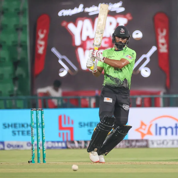 Charith Asalanka portrait in Lahore Qalandars 2026 HBL PSL green match shirt