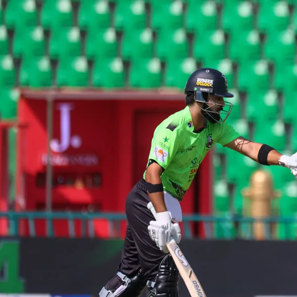 Mohammad Farooq portrait in Lahore Qalandars 2026 HBL PSL green match shirt