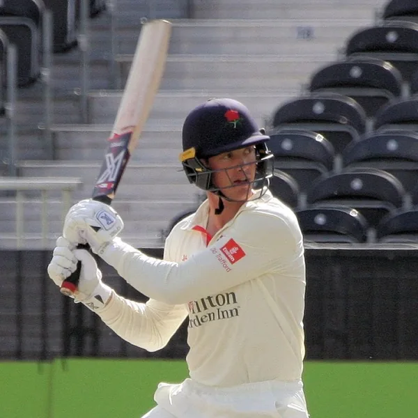Keaton Jennings portrait in Lancashire County Championship batting shirt and helmet