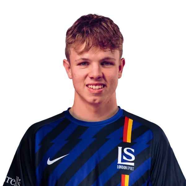 Joe Moores portrait in Official London Spirit 2026 squad shirt