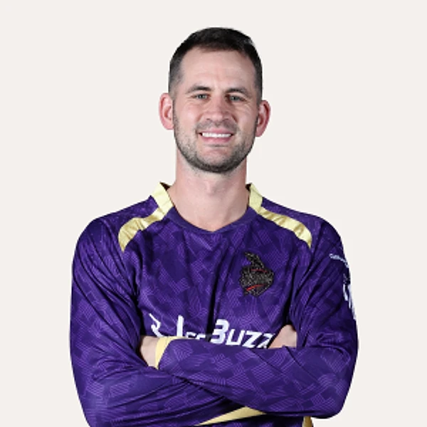 Alex Hales portrait in Official Los Angeles Knight Riders 2026 squad shirt Alex Hales portrait in Official Los Angeles Knight Riders 2026 squad shirt