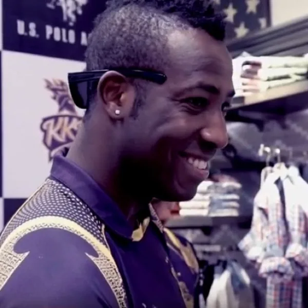 Andre Russell portrait in Kolkata Knight Riders event shirt