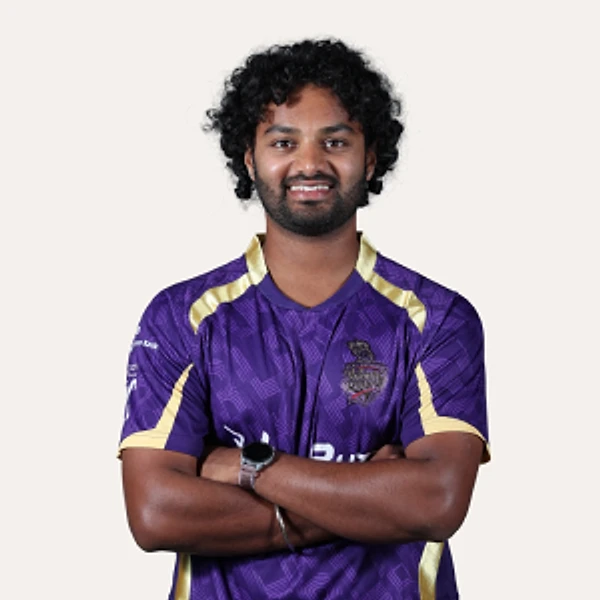 Karthik Gattepalli portrait in Official Los Angeles Knight Riders 2026 squad shirt