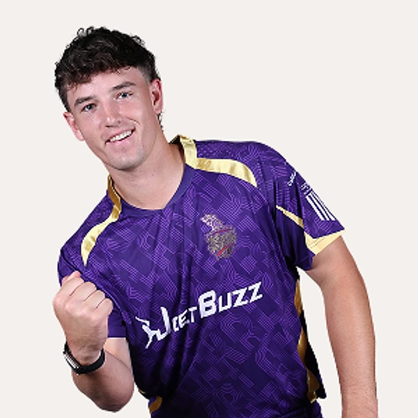 Matthew Tromp portrait in Official Los Angeles Knight Riders 2026 squad shirt