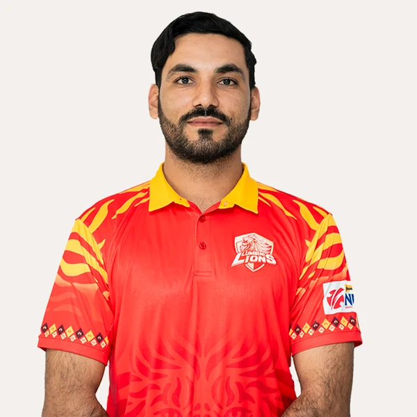 Aadil Khan portrait in Official Lumbini Lions 2025 squad shirt