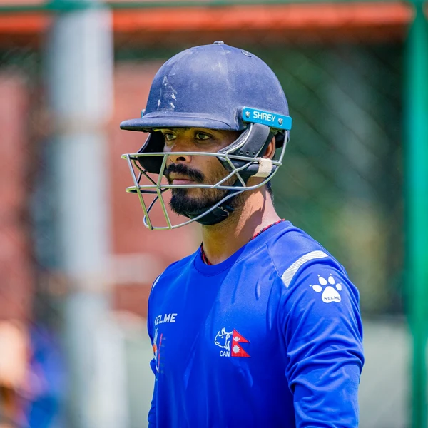 Bibek Yadav portrait in Official Nepal training shirt; Bibek Yadav withdrew before the Lumbini Lions 2025 campaign