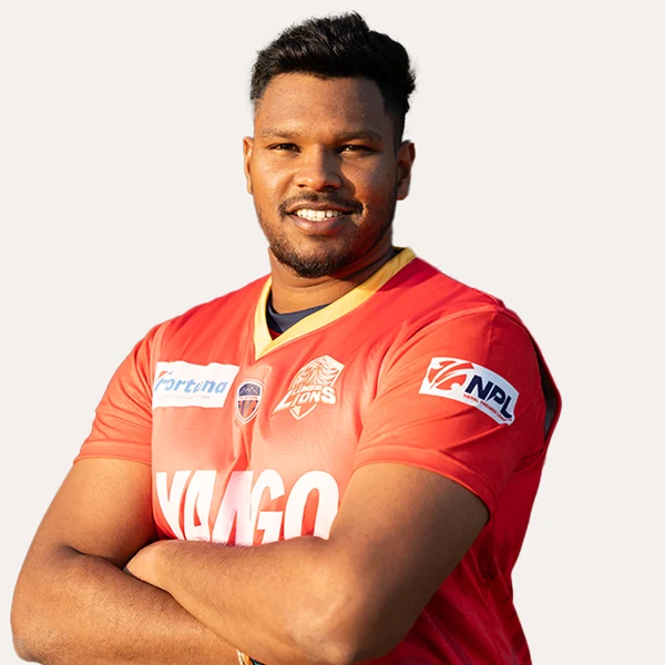 Movin Subasingha portrait in Official Lumbini Lions 2025 squad shirt