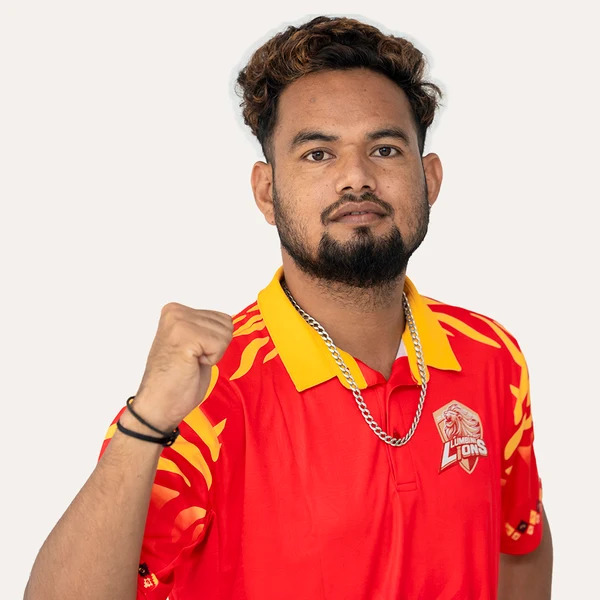 Sher Malla portrait in Official Lumbini Lions 2025 squad shirt