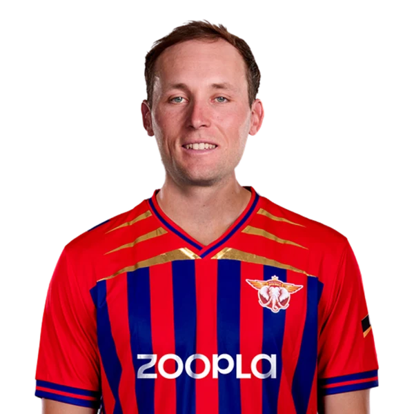 Tom Hartley portrait in Official Manchester Super Giants 2026 squad shirt