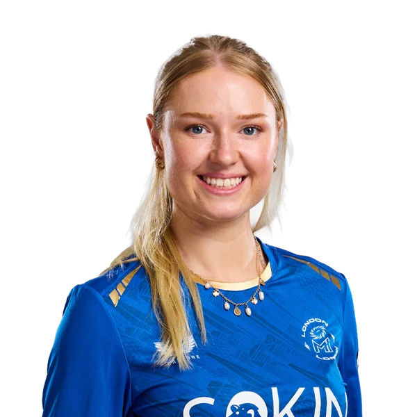 Alice Monaghan portrait in Official MI London 2026 squad shirt
