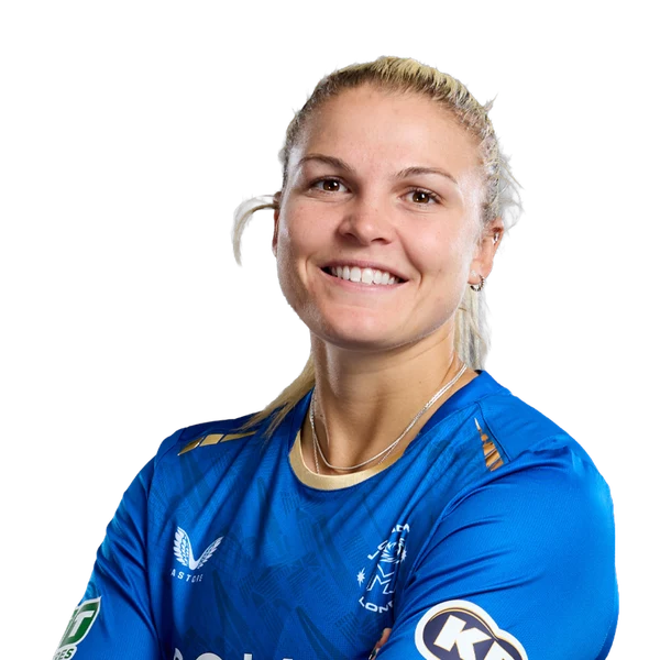 Ellie Threlkeld portrait in Official MI London 2026 squad shirt
