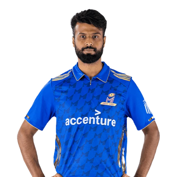 Ehsan Adil portrait in Official MI New York 2026 squad shirt