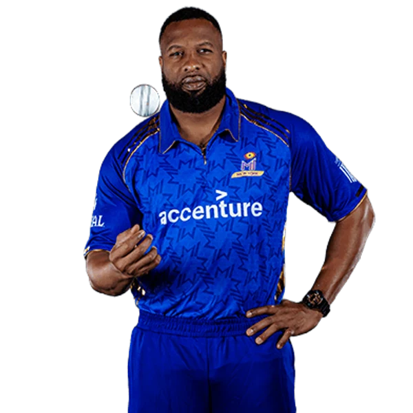 Kieron Pollard portrait in Official MI New York 2026 squad shirt