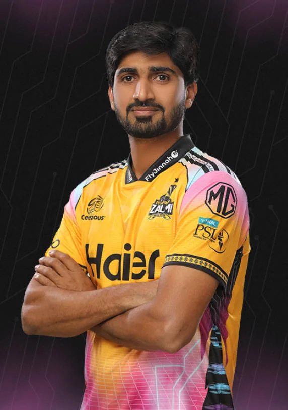 Mohammad Basit portrait in Peshawar Zalmi 2026 shirt