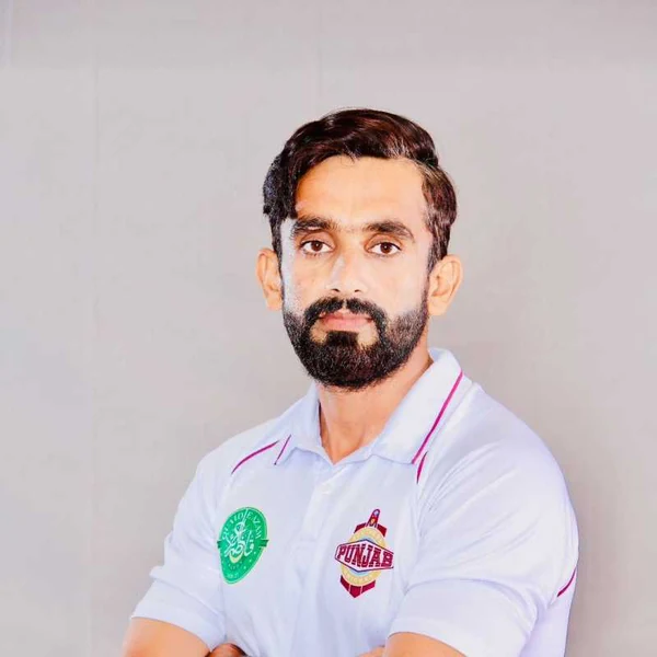 Ali Usman portrait in Official Punjab domestic cricket shirt