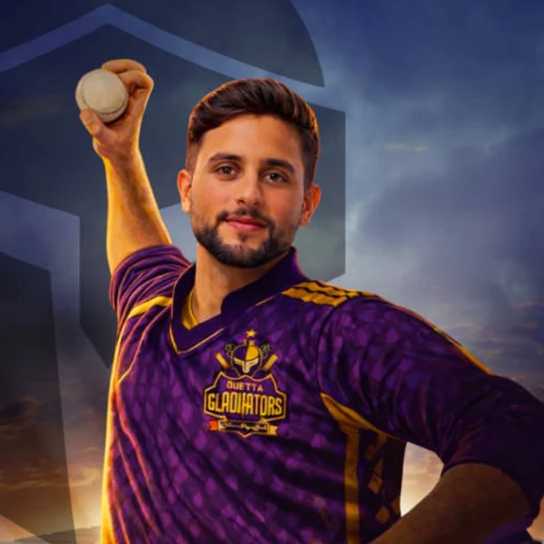 Waseem Akram Jnr portrait in Official Quetta Gladiators squad shirt