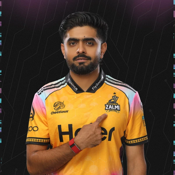 Babar Azam portrait in Official Peshawar Zalmi PSL 11 squad shirt