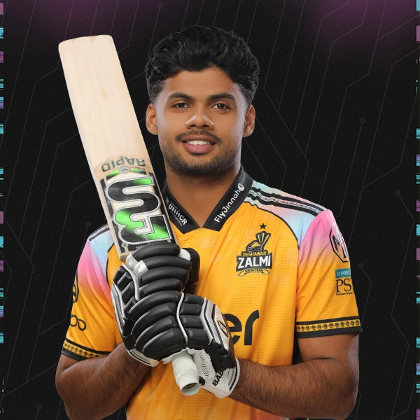 Farhan Yousuf portrait in Official Peshawar Zalmi PSL 11 squad shirt