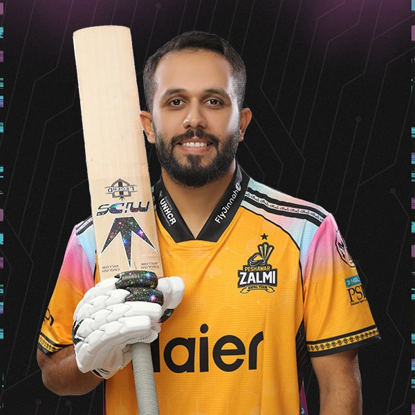 Mohammad Haris portrait in Official Peshawar Zalmi PSL 11 squad shirt