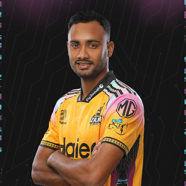 Shoriful Islam portrait in Official Peshawar Zalmi PSL 11 squad shirt