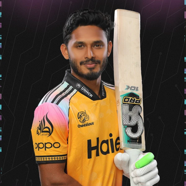 Tanzid Hasan portrait in Official Peshawar Zalmi PSL 11 squad shirt