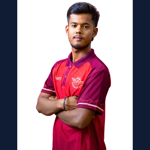 Arjun Kumal portrait in Official Pokhara Avengers squad shirt