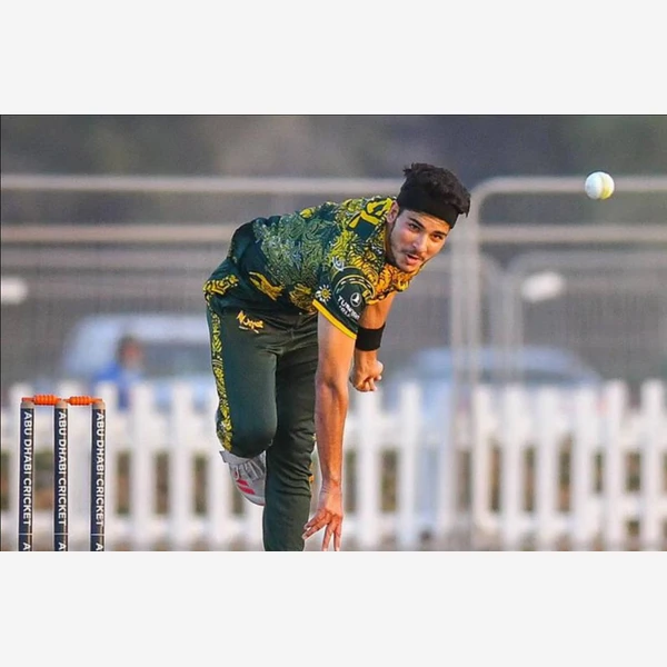 Mohammad Amir Khan portrait in Verified professional cricket playing shirt