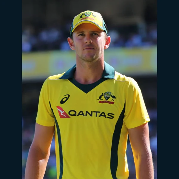 Josh Hazlewood portrait in Verified professional cricket playing shirt