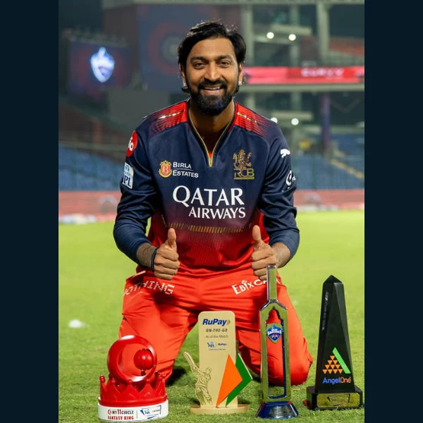 Krunal Pandya portrait in Verified professional cricket playing shirt