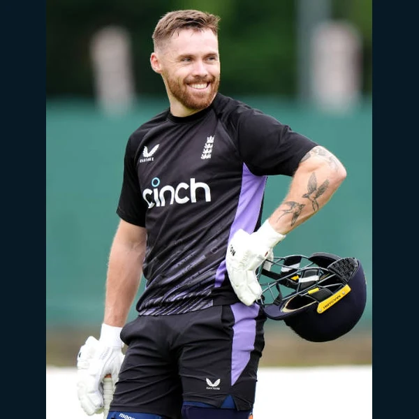 Phil Salt portrait in Verified professional cricket playing shirt