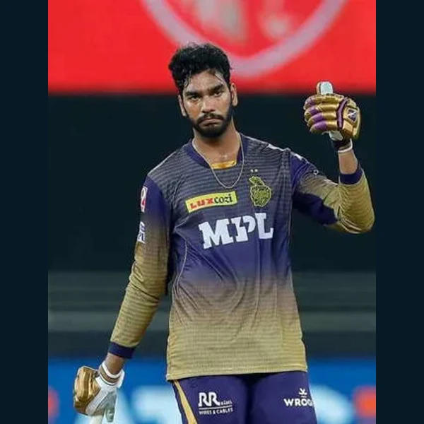 Venkatesh Iyer portrait in Verified professional cricket playing shirt
