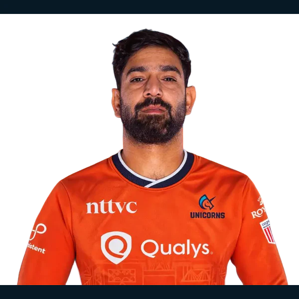 Haris Rauf portrait in Official San Francisco Unicorns squad shirt