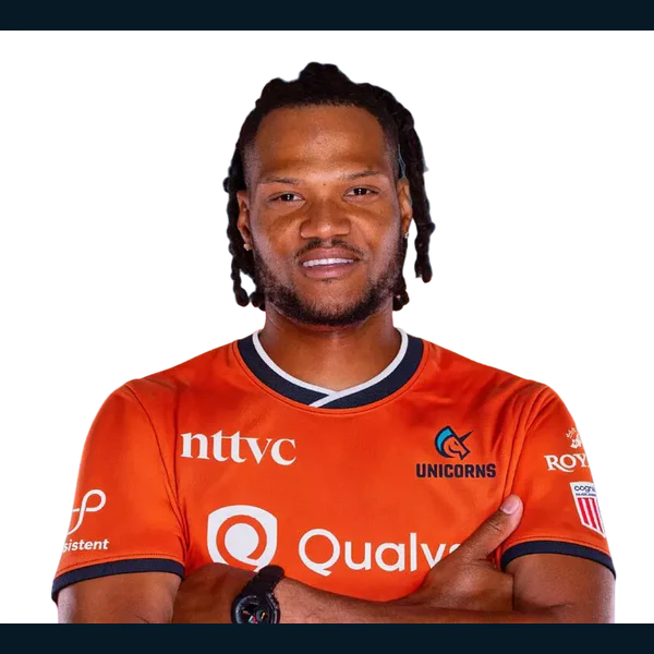 Juanoy Drysdale portrait in Official San Francisco Unicorns squad shirt
